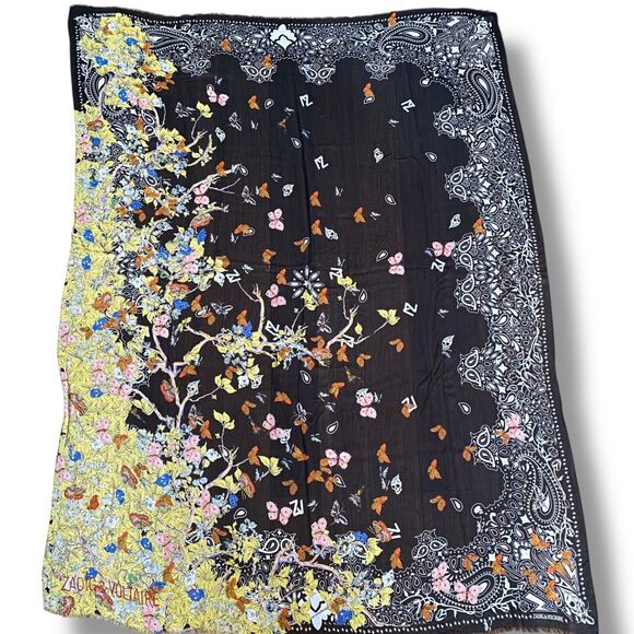 Zadig & Voltaire Skull Butterfly Scarf Shawl Oversized Whimsy Goth 51x69" - Picture 1 of 9